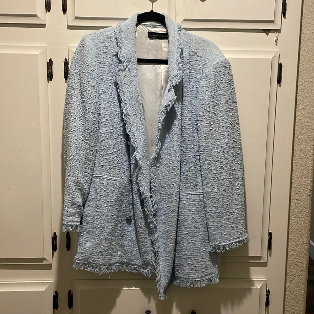 Blue Zara Fringe Blazer